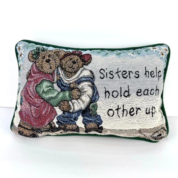 EUC Boyds Bears Sisters Help Hold Each Other Up Tapestry Word Pillow - Picture 1 of 4